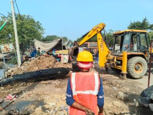 کالندی کنج کے نزدیک شاہین باغ 40فٹہ روڈ پر پلیا کا کام شروع