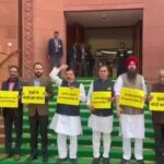 آپ کے اراکین نے امریکہ کے ساتھ ٹریڈ ڈیل کے خلاف پارلیمنٹ احاطے میں کیا احتجاج